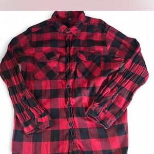 SHEIN Red and Black Plaid Casual Button Down Shirt